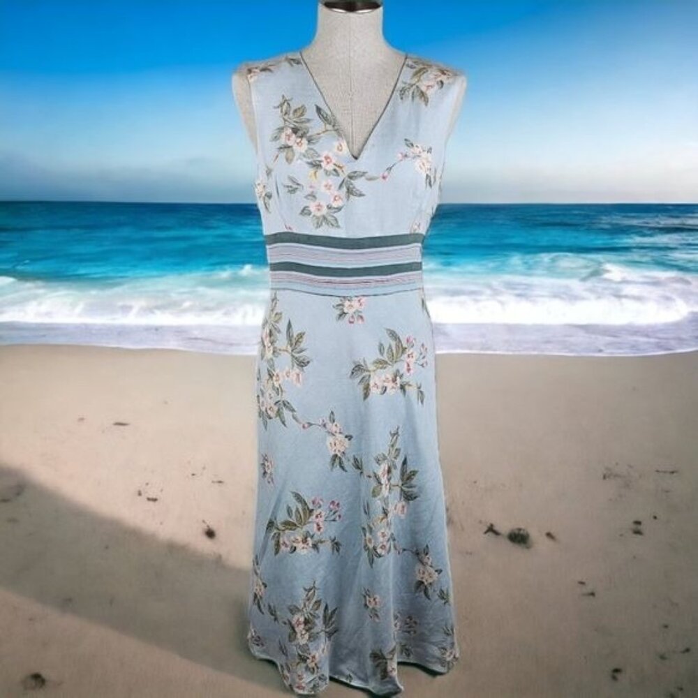 Adrianna Papell Floral Print Sleeveless Dress - Linen Blend
